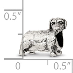 Sterling Silver 925 Dachshund Bead with Antiqued Finish Solid Design