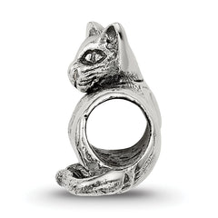 Sterling Silver 925 Sphinx Cat Themed Bead with Antiqued Finish