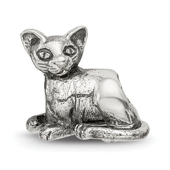 Sterling Silver 925 Sphinx Cat Themed Bead with Antiqued Finish