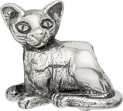 Sterling Silver 925 Sphinx Cat Themed Bead with Antiqued Finish