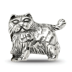 Sterling Silver 925 Persian Cat Bead with Antiqued Finish Solid Cast Design