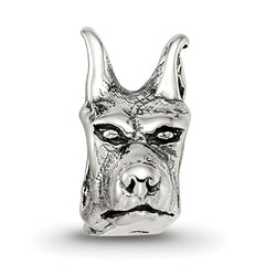 Sterling Silver 925 Antiqued Doberman Pinscher Head Bead Solid Cast Design