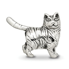 Sterling Silver 925 American Shorthair Cat Bead with Antiqued Finish Solid Design