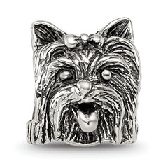 Sterling Silver 925 Yorkshire Terrier Bead with Antiqued Finish Solid Cast Design