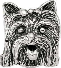 Sterling Silver 925 Yorkshire Terrier Bead with Antiqued Finish Solid Cast Design