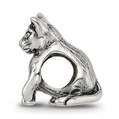 Sterling Silver 925 Abyssinian Cat Bead with Antiqued Finish Solid Design