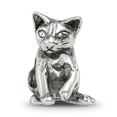 Sterling Silver 925 Abyssinian Cat Bead with Antiqued Finish Solid Design