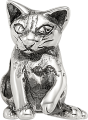 Sterling Silver 925 Abyssinian Cat Bead with Antiqued Finish Solid Design