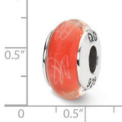 Sterling Silver Hand-Blown Glass Bead with Orange/White Scribble Design Elegant Stackable