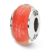 Sterling Silver Reflections Orange/White Scribbles Hand-blown Glass Bead