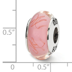 Sterling Silver Hand-Blown Glass Bead with Pink Red Scribbles Antique Finish