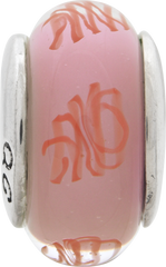 Sterling Silver Hand-Blown Glass Bead with Pink Red Scribbles Antique Finish