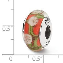Sterling Silver Floral Hand-blown Glass Bead with Antiqued Finish