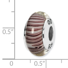 Sterling Silver 925 Hand-Blown Glass Bead with Antiqued Finish White & Mauve Elegance