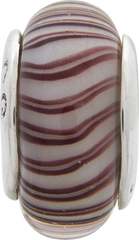 Sterling Silver 925 Hand-Blown Glass Bead with Antiqued Finish White & Mauve Elegance