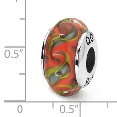 Sterling Silver Hand-Blown Glass Bead with Red/Teal Swirl Antique Finish