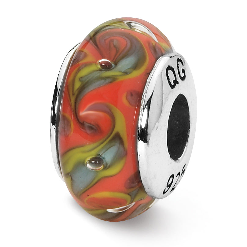 Sterling Silver Reflections Red/Teal Swirl Hand-blown Glass Bead