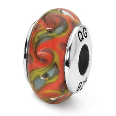 Sterling Silver Reflections Red/Teal Swirl Hand-blown Glass Bead