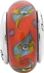Sterling Silver Hand-Blown Glass Bead with Red/Teal Swirl Antique Finish