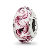 Sterling Silver Reflections White/Mauve Swirl Hand-blown Glass Bead