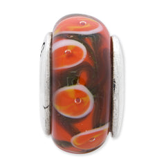 Sterling Silver Hand-Blown Red/Orange Glass Bead with Antiqued Finish Elegant Design
