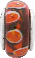Sterling Silver Hand-Blown Red/Orange Glass Bead with Antiqued Finish Elegant Design
