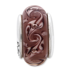 Sterling Silver 925 Glass Bead with Purple Swirl Hand-Blown Design