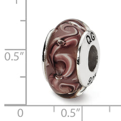 Sterling Silver 925 Glass Bead with Purple Swirl Hand-Blown Design