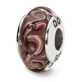 Sterling Silver Reflections Purple Swirl Hand-blown Glass Bead
