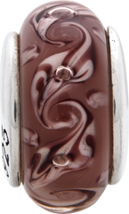 Sterling Silver 925 Glass Bead with Purple Swirl Hand-Blown Design