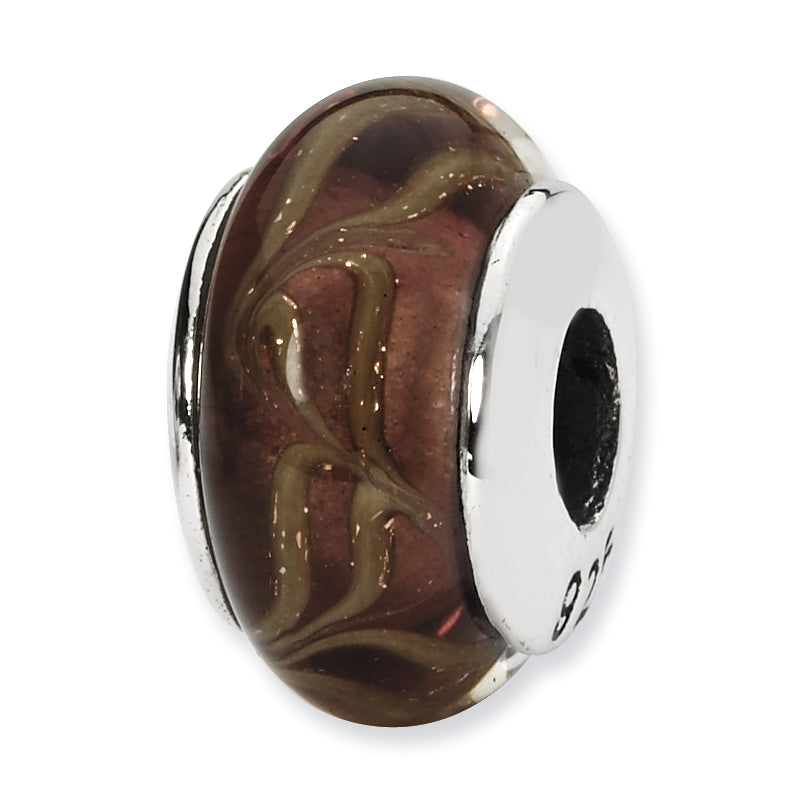 Sterling Silver Reflections Smokey Swirl Hand-blown Glass Bead