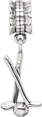 Sterling Silver 925 Golf Clubs and Ball Dangle Bead with Antiqued Finish