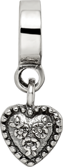 Sterling Silver 925 Heart Dangle Bead with Antiqued Finish