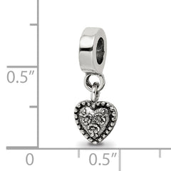 Sterling Silver 925 Heart Dangle Bead with Antiqued Finish