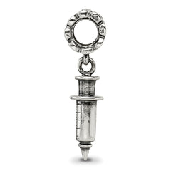 Sterling Silver 925 Syringe Dangle Bead with Antiqued Finish Elegant Charm