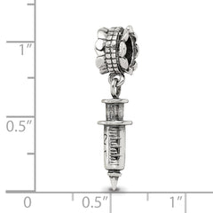Sterling Silver 925 Syringe Dangle Bead with Antiqued Finish Elegant Charm
