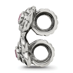 Sterling Silver 925 Connector Bead with Pink CZ Antique Finish Elegant Design