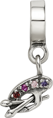 Sterling Silver 925 Artist Palette Dangle Bead with Multi-Color CZ Stones