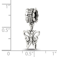 Sterling Silver 925 Butterfly Dangle Bead with Antiqued Finish Elegant Design