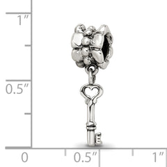 Sterling Silver 925 Key Dangle Bead with Antiqued Finish Solid Charm