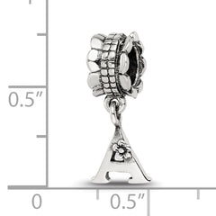 Sterling Silver 925 Letter A Dangle Bead with Antiqued Finish