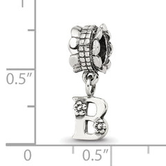 Sterling Silver 925 Antiqued Letter B Dangle Bead Solid Charm