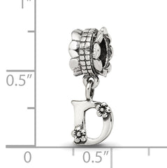 Sterling Silver 925 Antiqued Letter D Dangle Bead Solid Casted Charm
