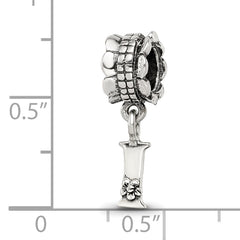 Sterling Silver 925 Antiqued Letter 'I' Dangle Bead Elegant Cast Design