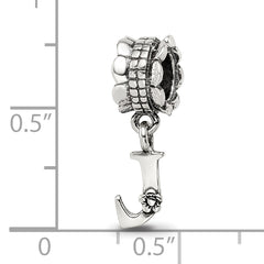 Sterling Silver 925 Letter J Dangle Bead with Antiqued Finish