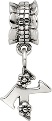 Sterling Silver 925 Letter K Dangle Bead with Antiqued Finish Solid Charm