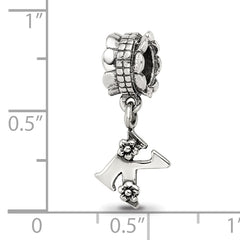 Sterling Silver 925 Letter K Dangle Bead with Antiqued Finish Solid Charm