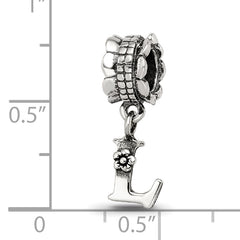 Sterling Silver 925 L Dangle Bead with Antiqued Finish