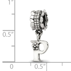 Sterling Silver 925 Letter P Dangle Bead with Antique Finish Solid