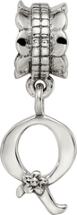 Sterling Silver 925 Antiqued Letter Q Dangle Bead Solid Cast Design
